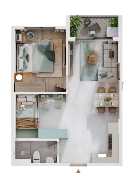 Mặt bằng căn hộ 1 phòng ngủ Imperia Green Paradise